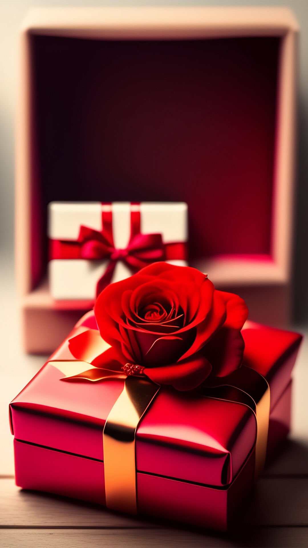 A beautifull wedding red gift box with red rose on it for wedding 